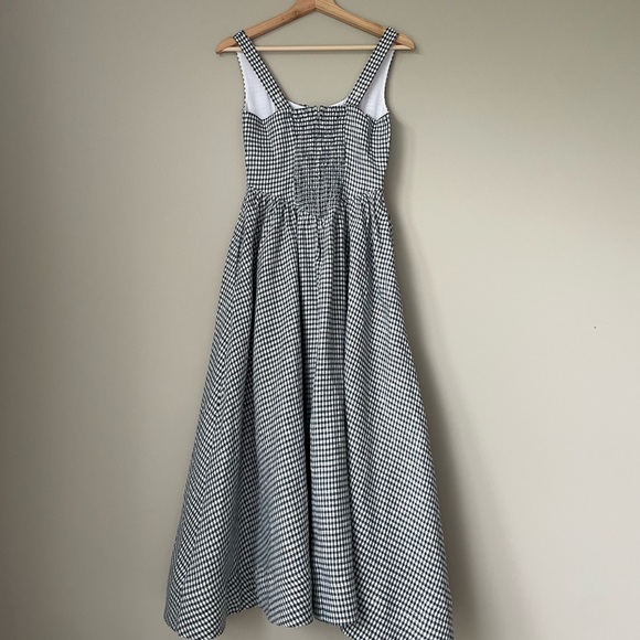 NEW Reformation Balia Midi Linen Dress Slate Check Plaid Navy White | US 2 UK 4 - Picture 8 of 15